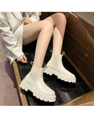 Fashion Platform Shoes Wear-resistant Stretch Fabric Splicing Solid British Style Women's Boots Spring Autumn