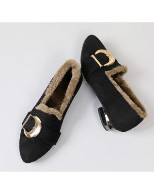 Winter Plus Velvet Keep Warm All-match Flat Bottom Women's Shoes Fashion Retro Mary Janes Khaki Color Pumps Women