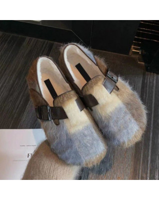 Mixed Colors Plush Cross Fluffy Keep Warm Winter Women's Flats Shoes 2023 New Fashion All-match Casual Plus Velvet Retro Shoes