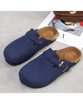 Concise Retro Outside Flat with Women's Slippers Mules Modern Sandals Buckle Shoes Strap Autumn Winter