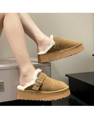 Women Modern Slippers Belt Buckle Retro Plus Velvet Thic ken Keep Warm Waterproof Snow Shoes Winter 2023 New Fashion