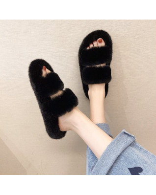 Women's Slippers 2023 New Winter Warm Fluffy Home Fur Slippers for Women Flat Platform Cozy Furry House Shoes Korean Style